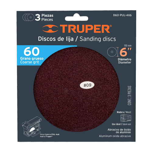 3 discos de lija 6, grano 60, para PUL-4X6T y TPN-861-2
